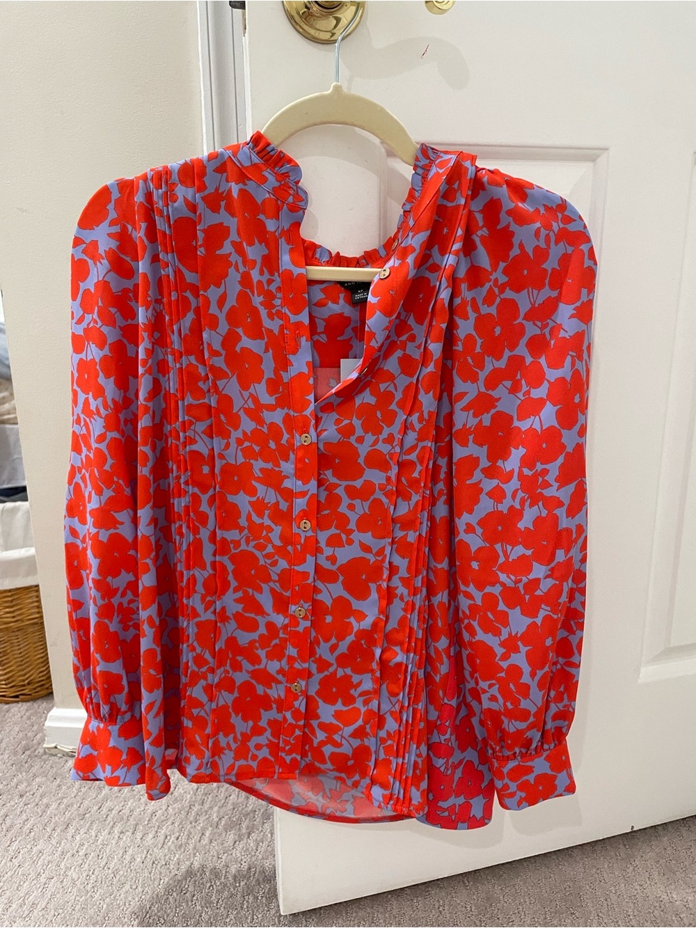 Ann Taylor Women's Red Floral Button-Front Blouse